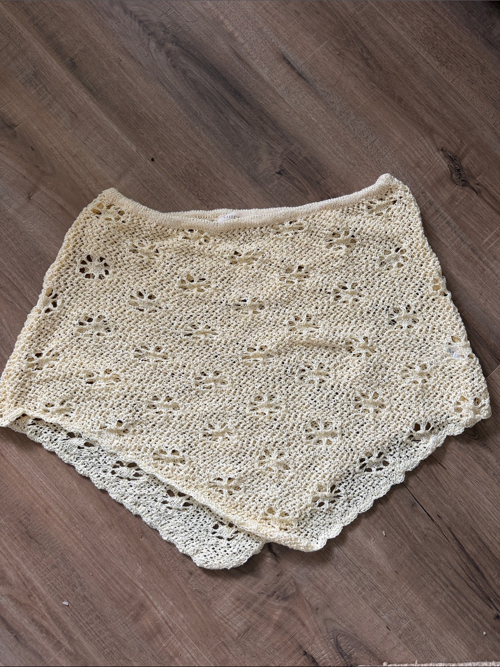 Crochet Knit Poncho Shrug in Cream